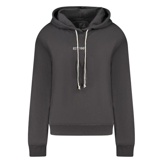 Black hoodie with white lettering on front