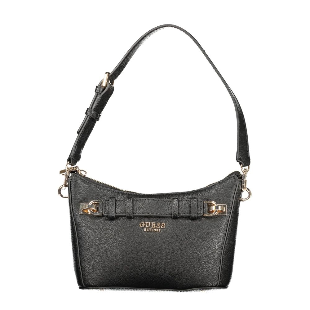 Black leather handbag with gold hardware