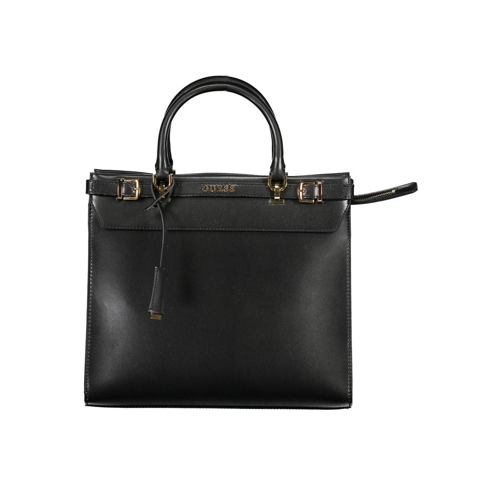 Black leather handbag with gold hardware