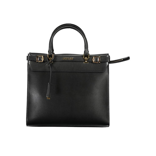 Black leather handbag with gold hardware