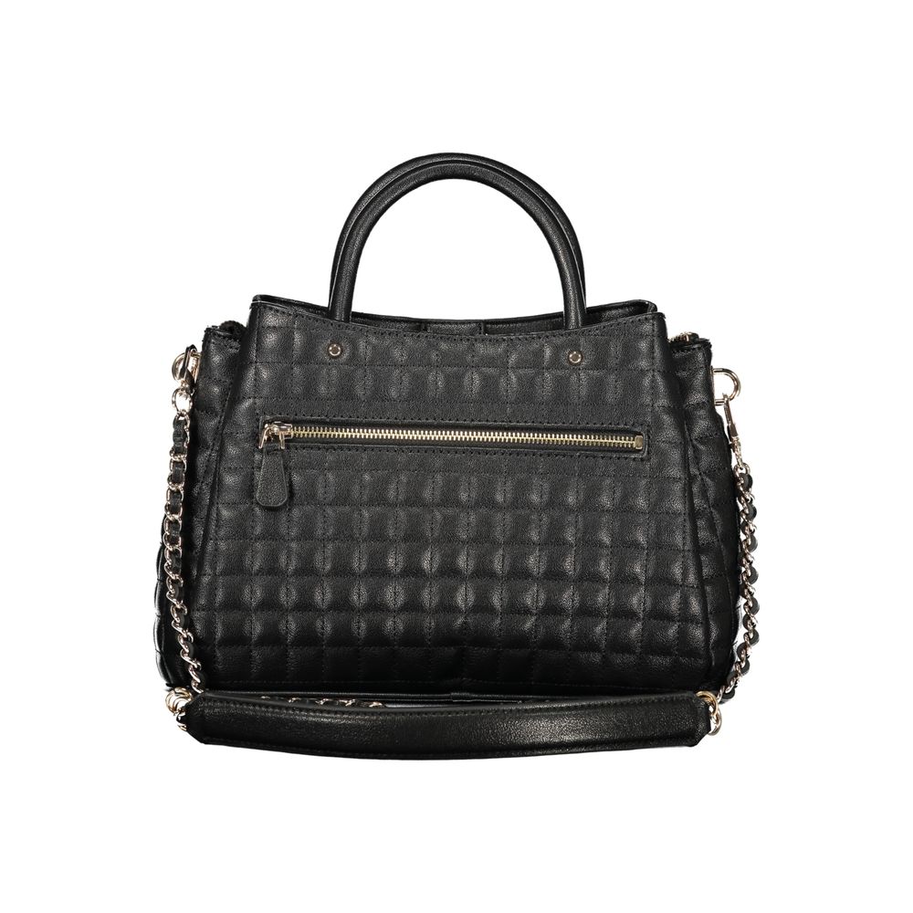 Black quilted leather handbag with chain strap and zipper closure