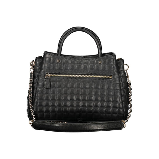 Black quilted leather handbag with chain strap and zipper closure
