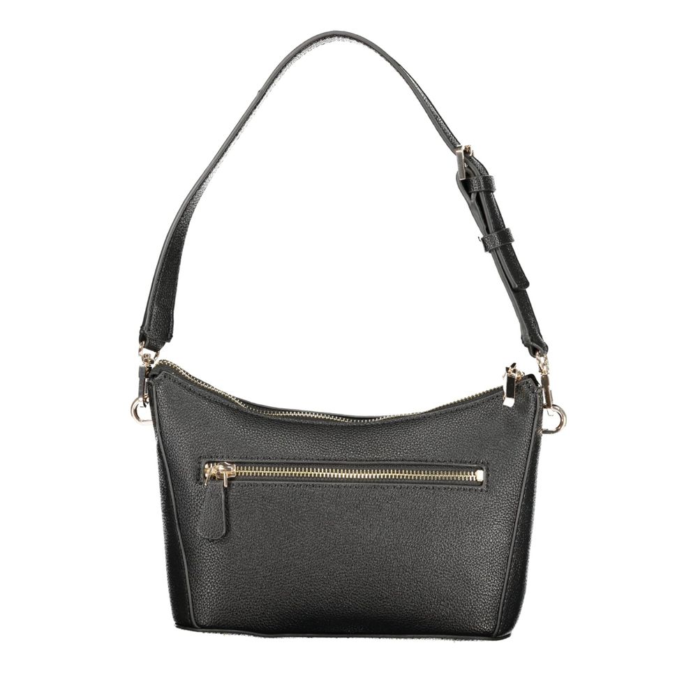Black leather crossbody purse with zippered pocket on front