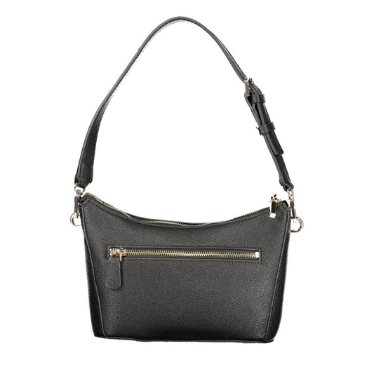 Black leather crossbody purse with zippered pocket on front