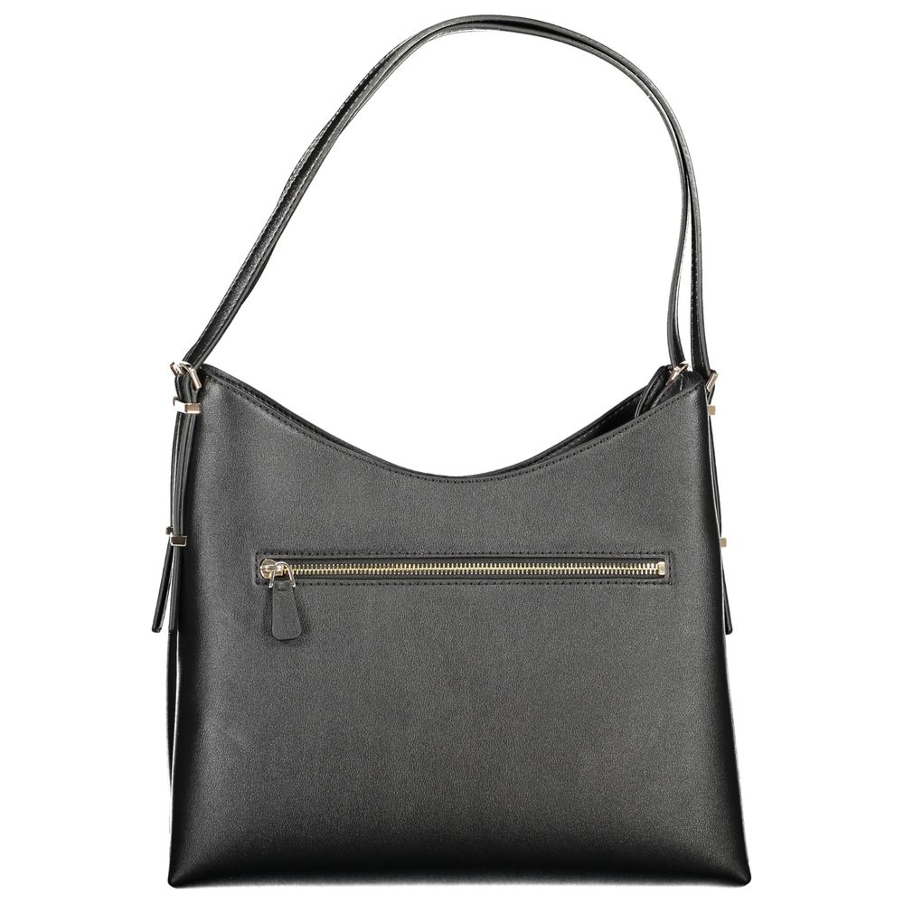 Black leather crossbody purse with gold zipper pulls