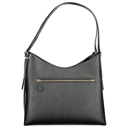 Black leather crossbody purse with gold zipper pulls