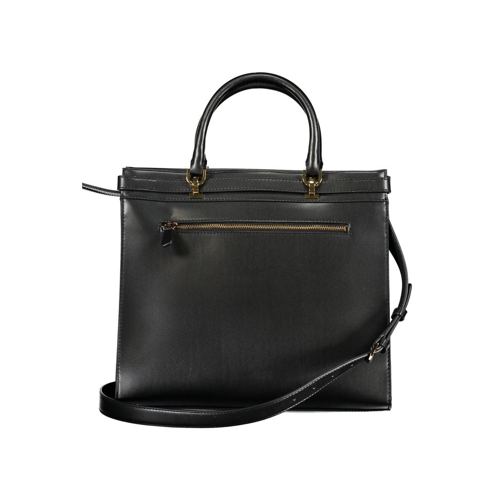 Black leather handbag with gold hardware