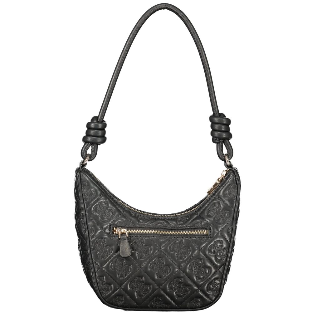 Black quilted purse with zipper closure and strap