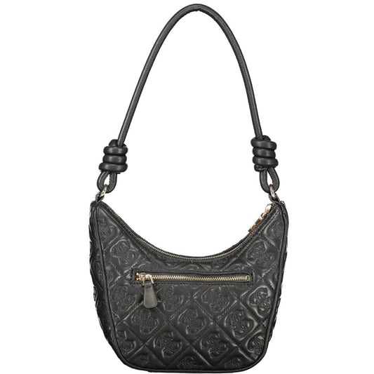 Black quilted purse with zipper closure and strap