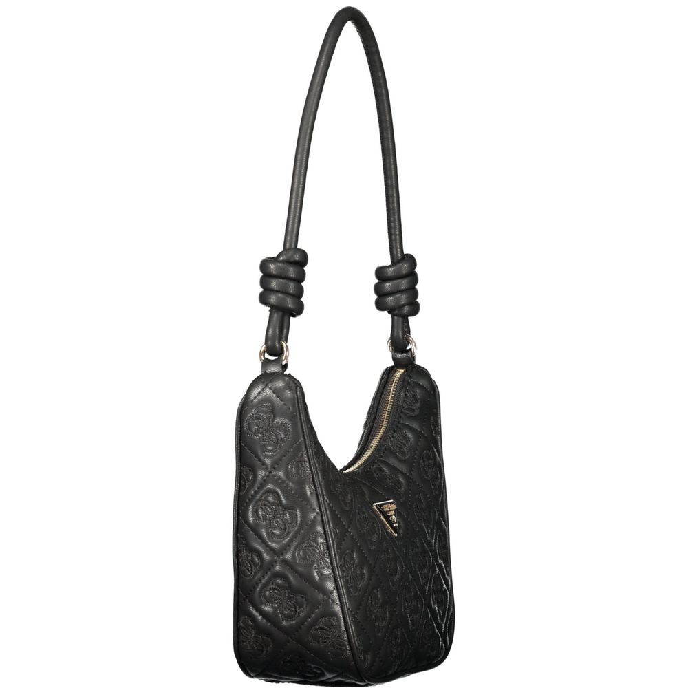 Black leather handbag with embossed design
