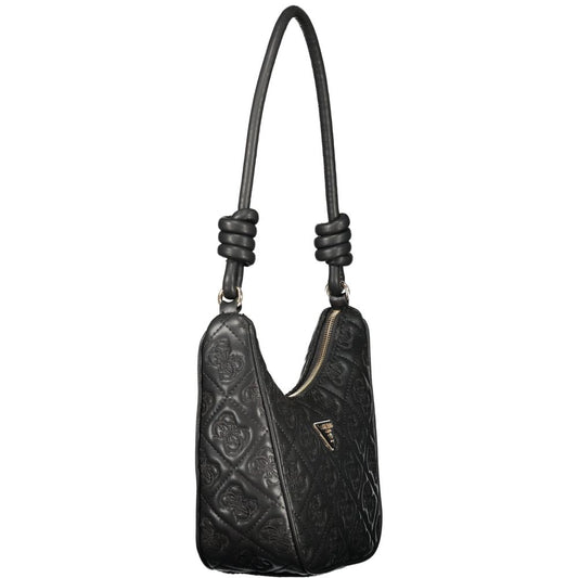 Black leather handbag with embossed design