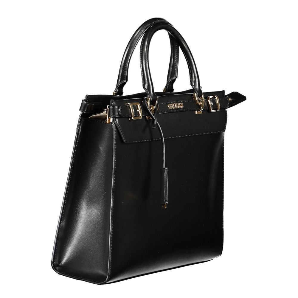 Black leather handbag with gold hardware