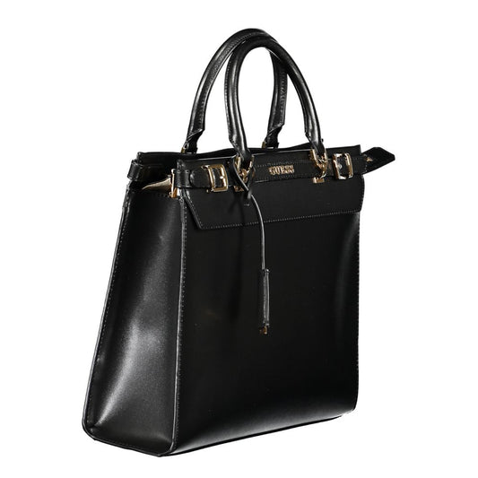 Black leather handbag with gold hardware