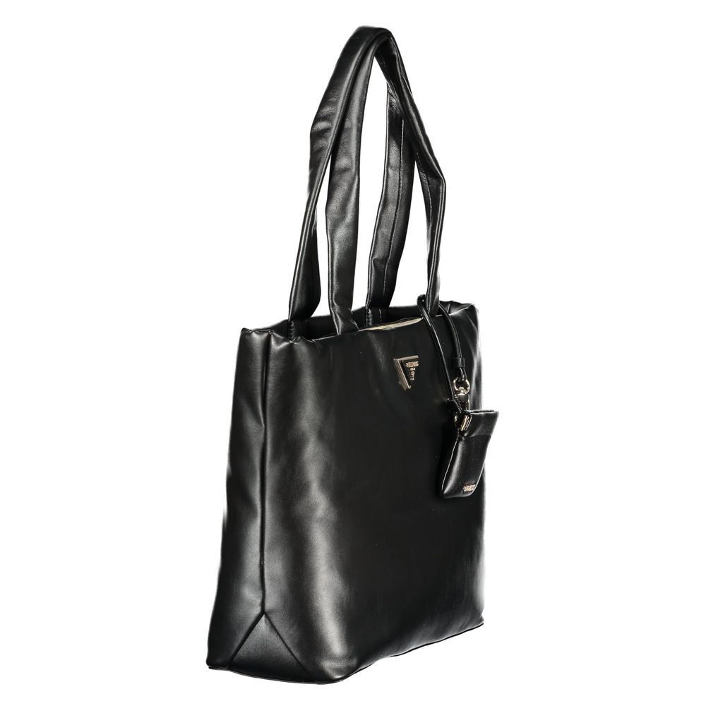 Black leather handbag with long strap
