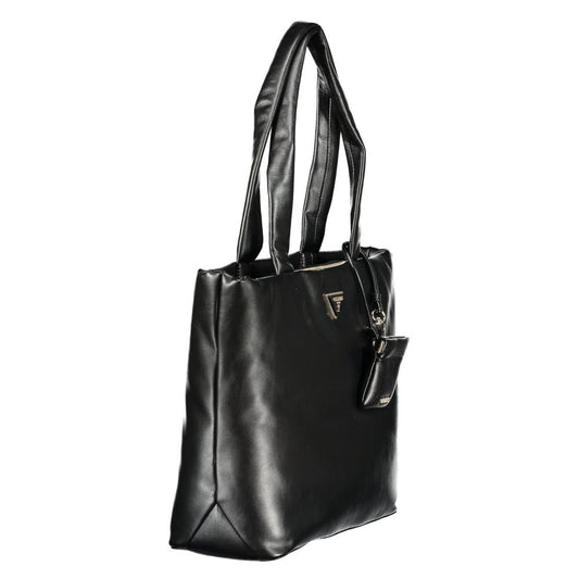 Black leather handbag with long strap