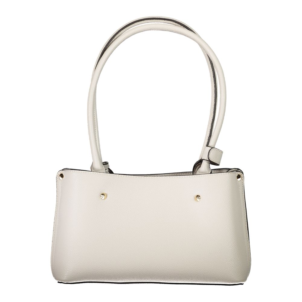 Large white leather handbag with silver hardware