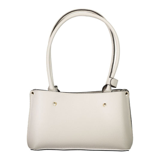 Large white leather handbag with silver hardware