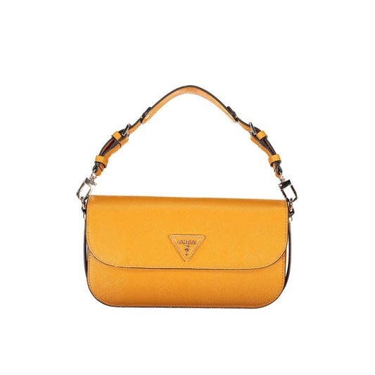 Yellow leather handbag with metal hardware
