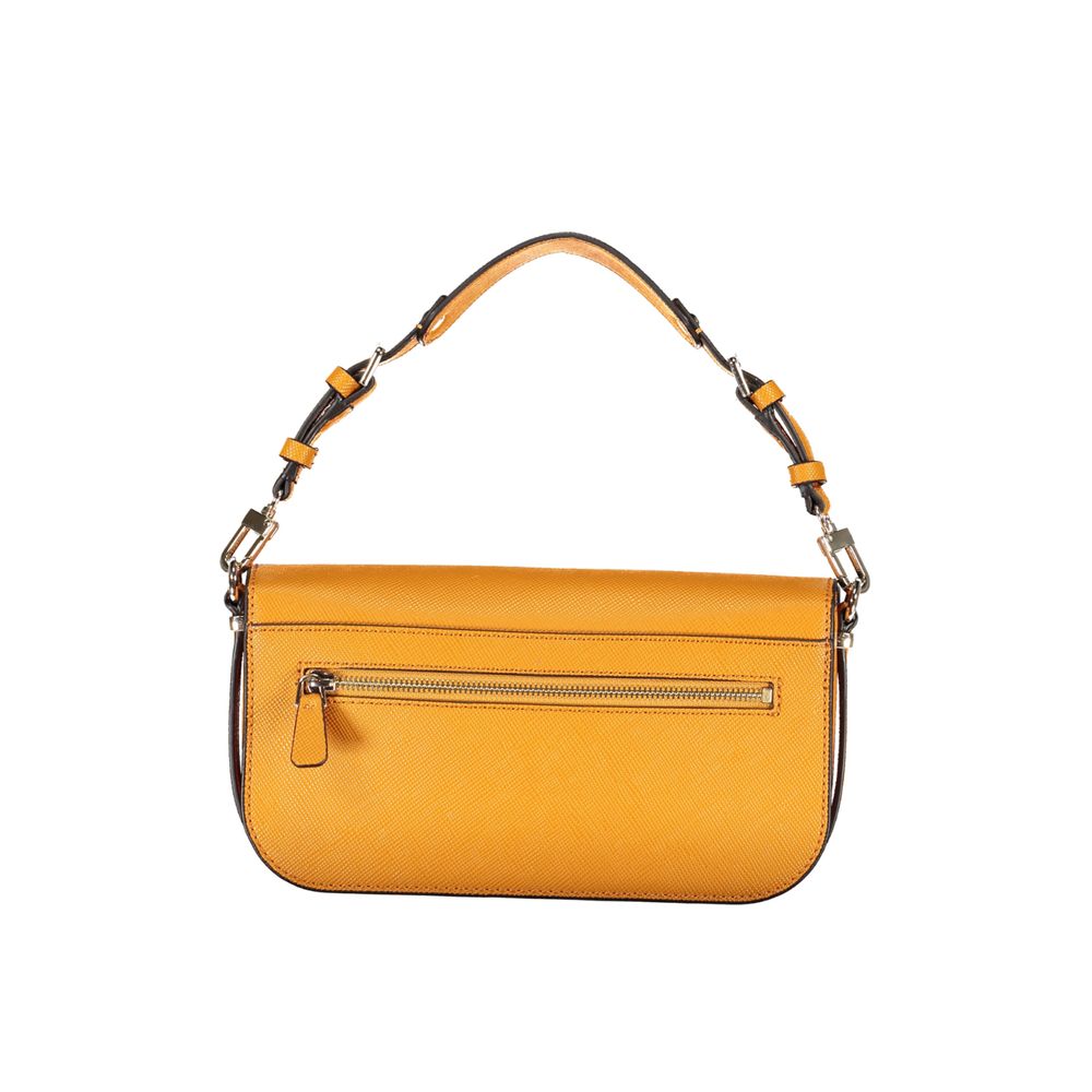 Yellow crossbody bag with silver zipper pulls