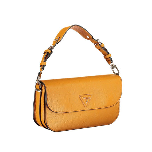 Yellow leather handbag with metal accents