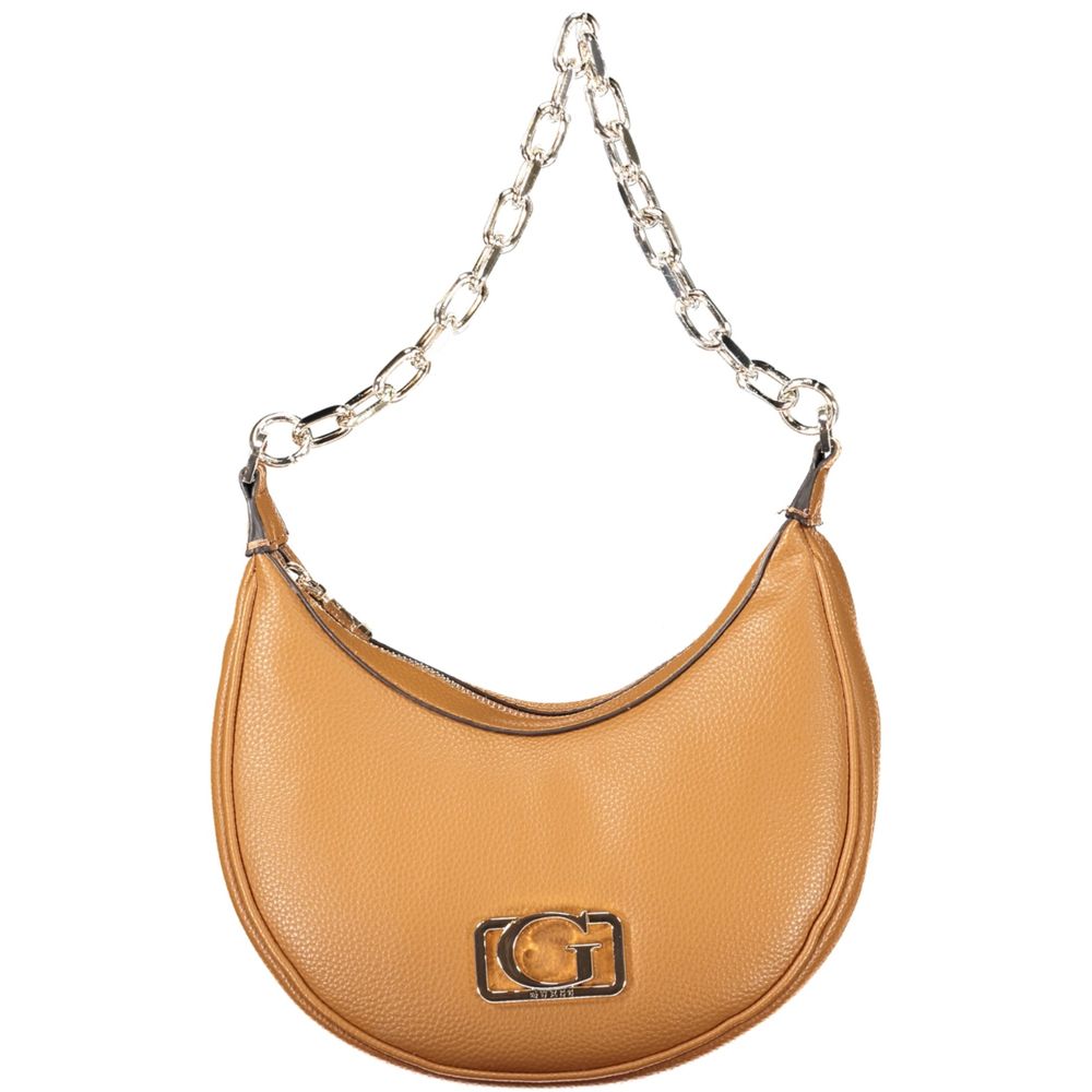 Brown leather handbag with chain strap