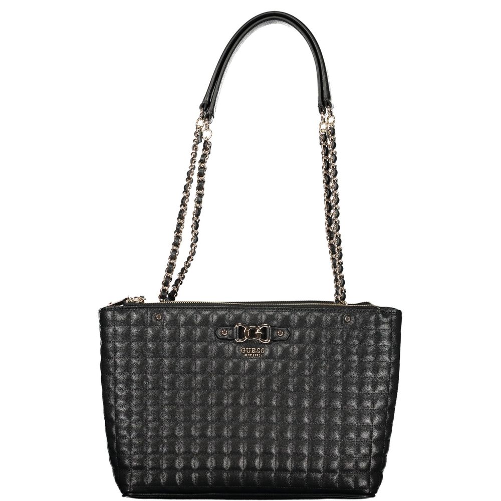 Black leather handbag with chain strap