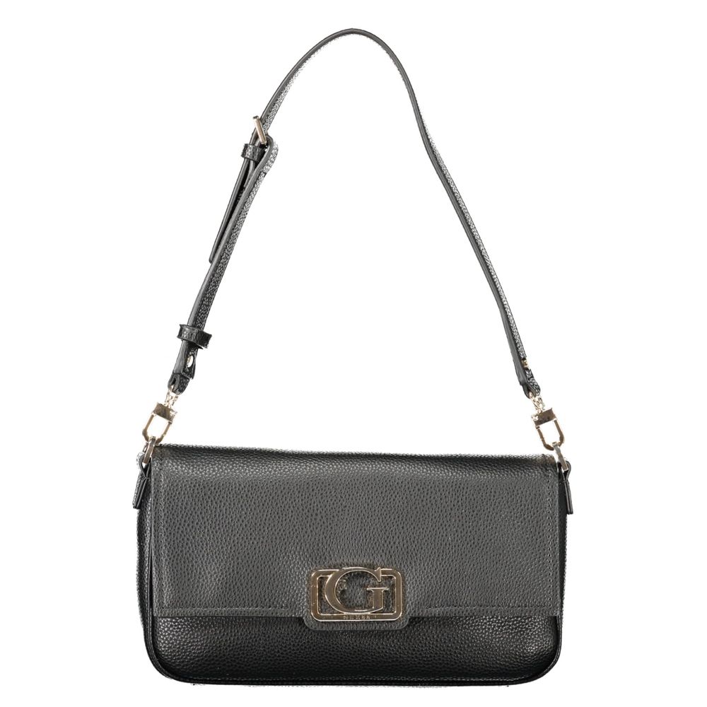 Black leather handbag with gold hardware