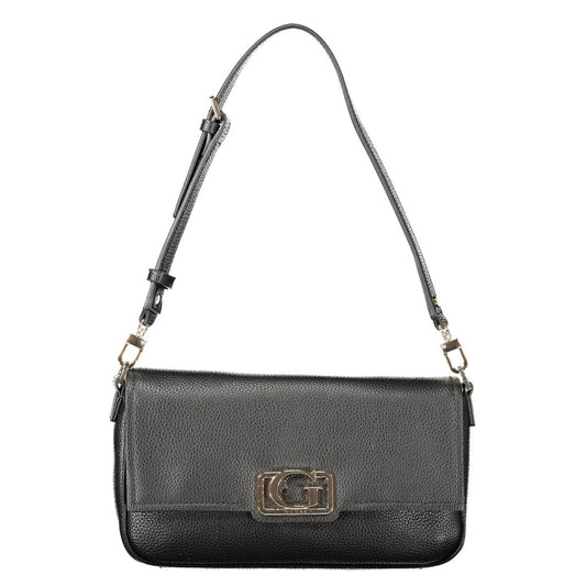 Black leather handbag with gold hardware
