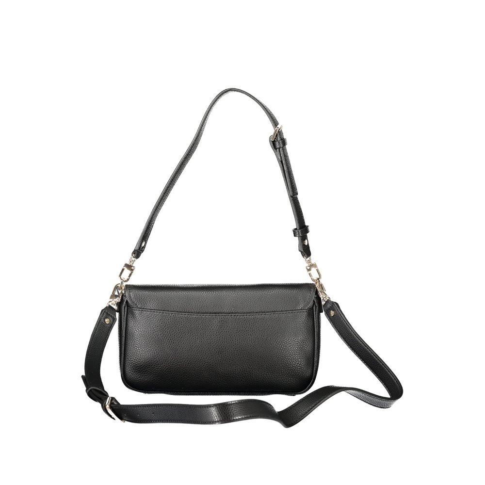 Black leather crossbody bag with silver hardware