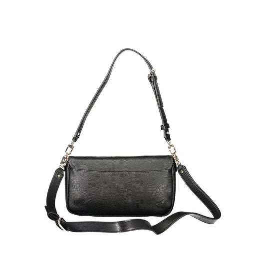 Black leather crossbody bag with silver hardware