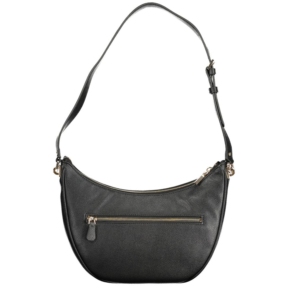 Black leather crossbody bag with gold zipper pulls