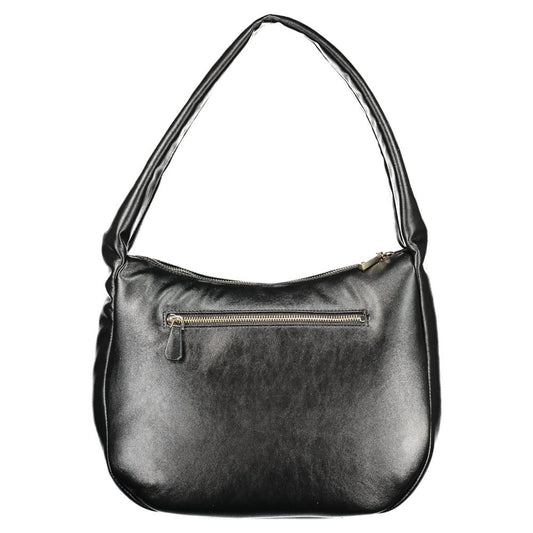 Black leather crossbody bag with zippered pocket on front