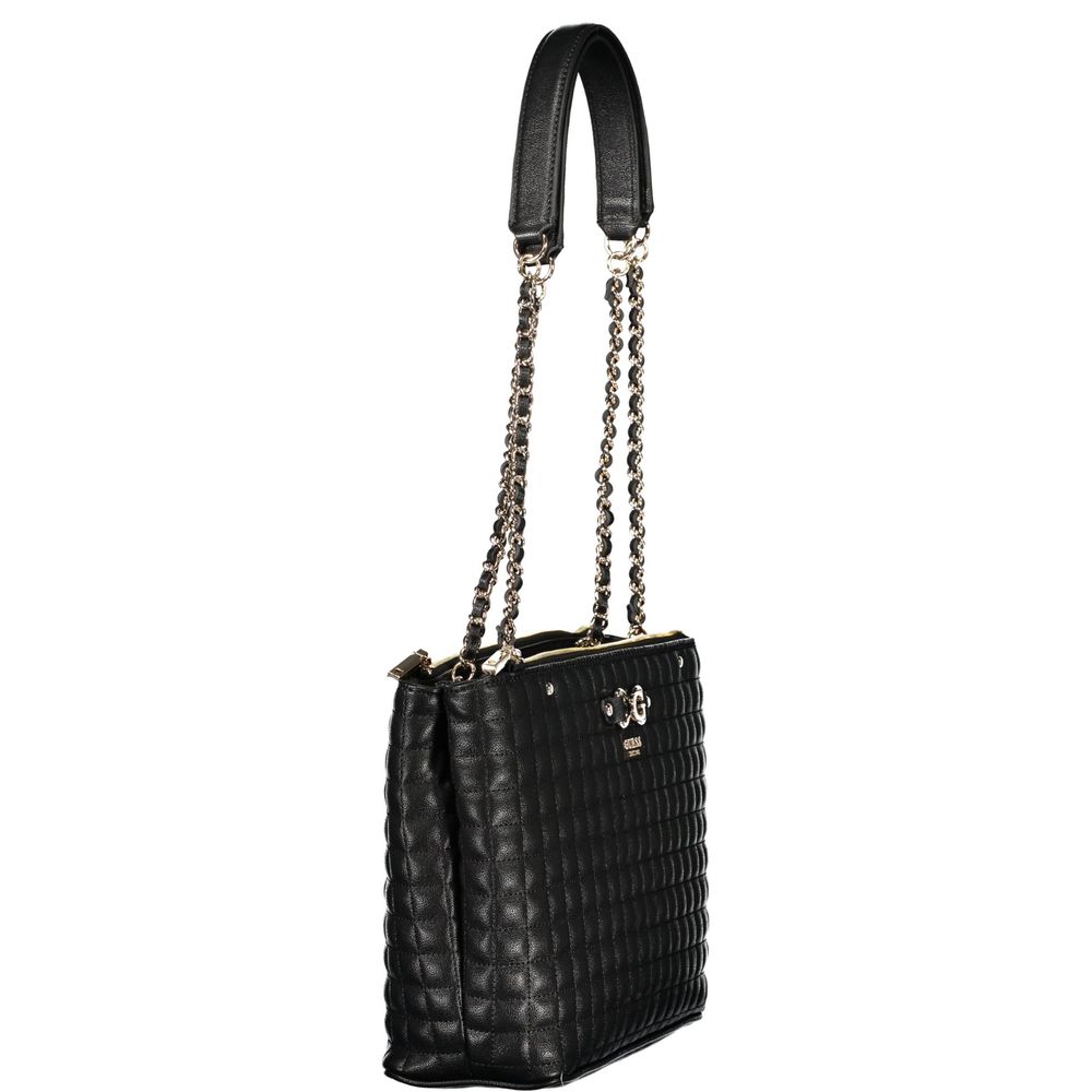 Black leather handbag with chain strap