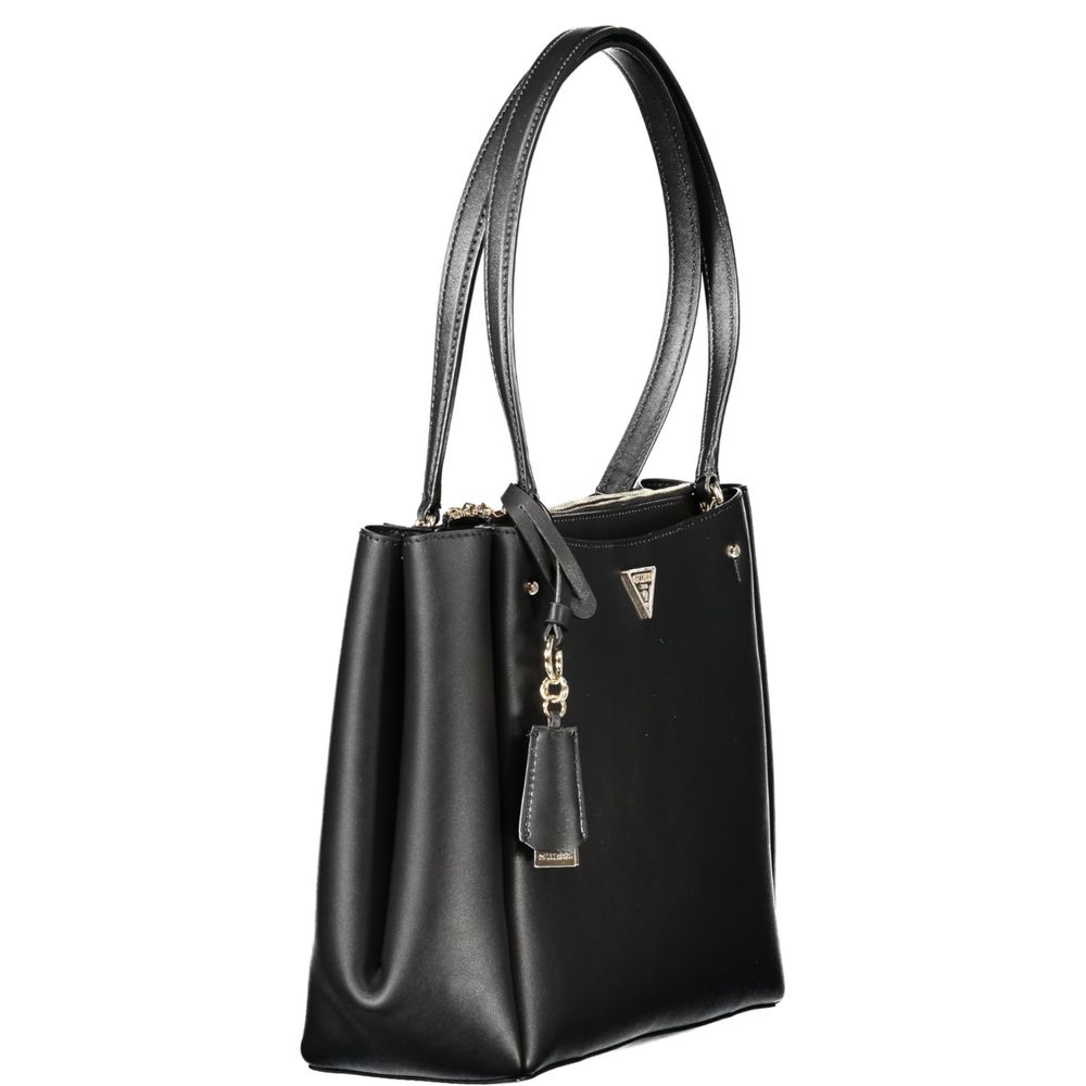 Black leather handbag with gold hardware