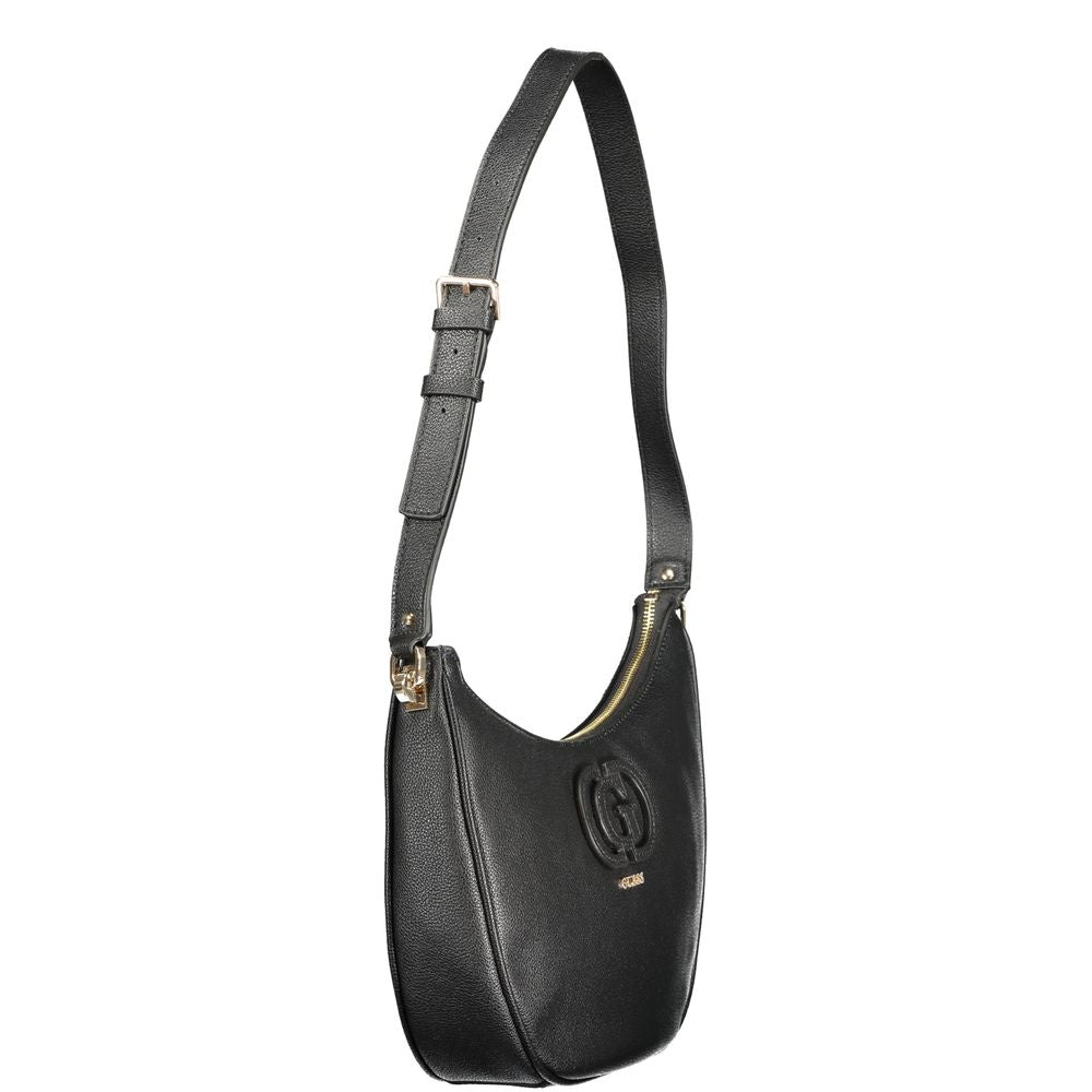 Black leather handbag with gold hardware