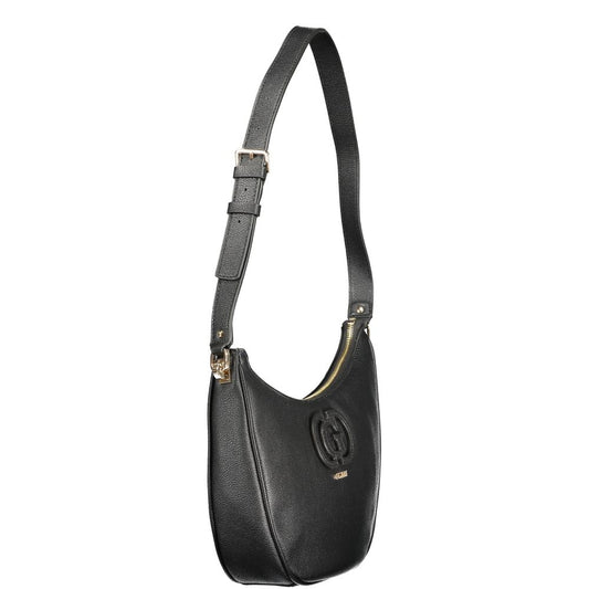 Black leather handbag with gold hardware