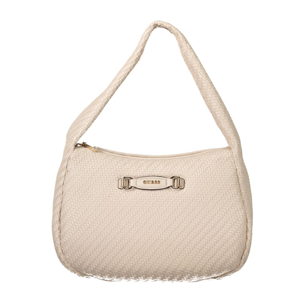 Tan leather handbag with metal accents