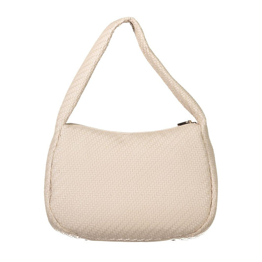 Tan woven purse with stitched detailing