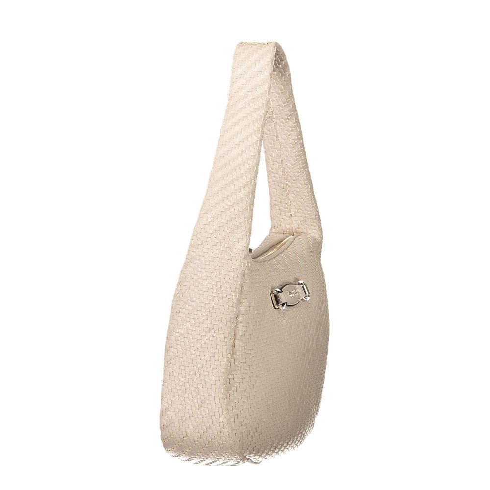 Small beige purse with a chain strap