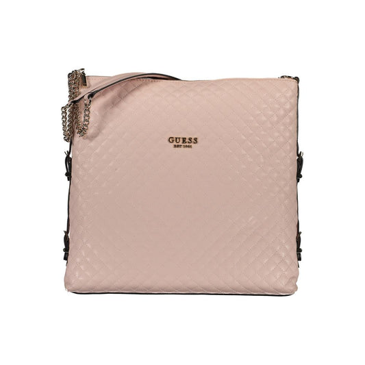 Pink quilted handbag with metal accents