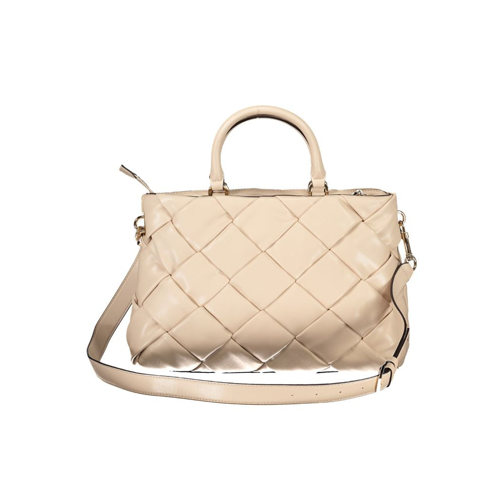 A handbag with a quilted design on its body. It has two handles and appears to be made of a leather-like mate