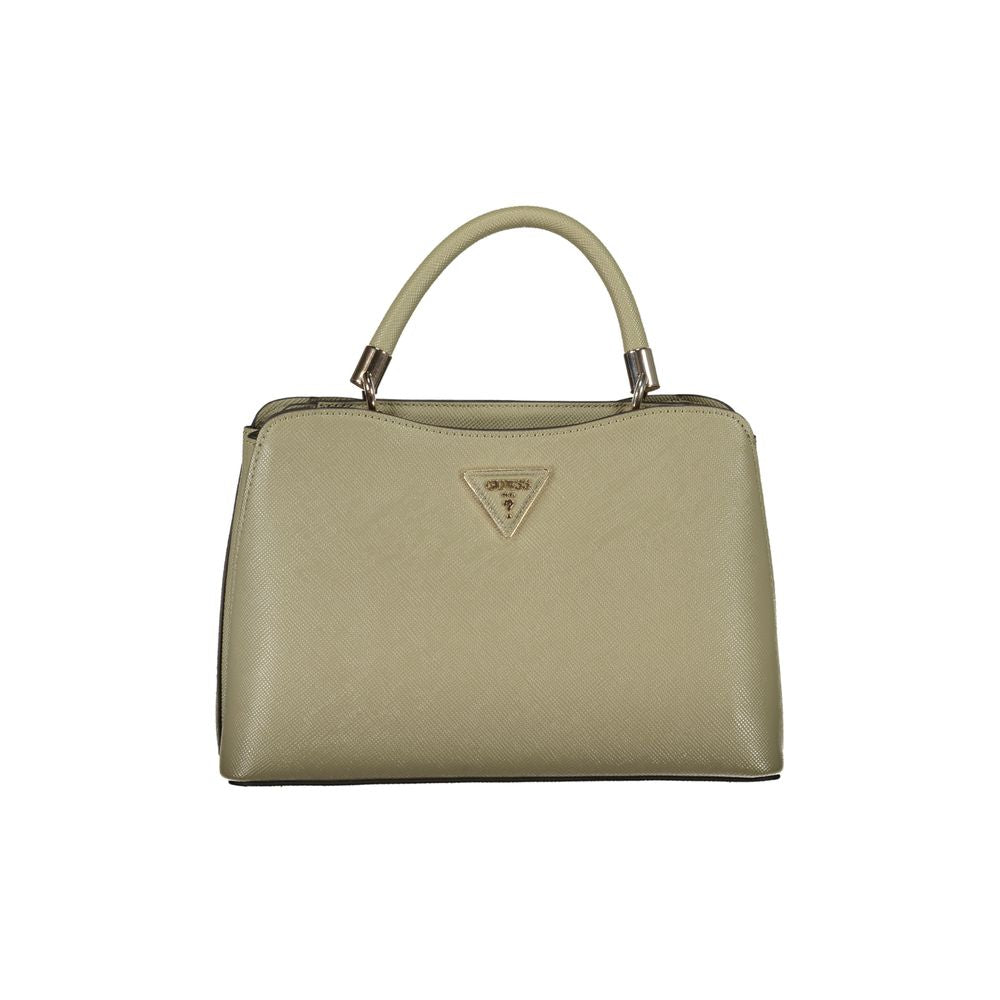 Small brown leather handbag with metal accents