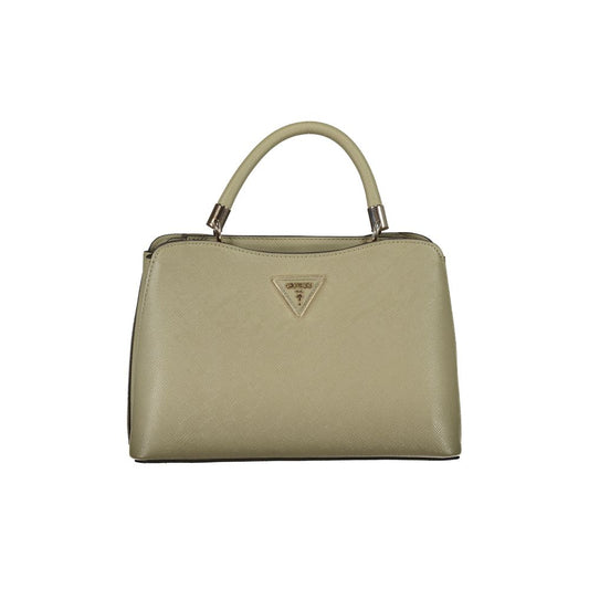 Small brown leather handbag with metal accents
