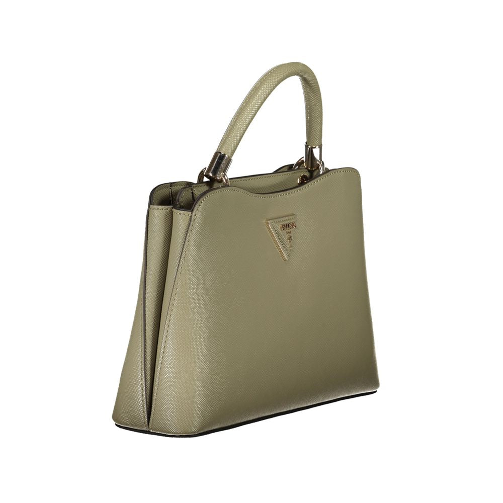 Tan leather handbag with metal accents