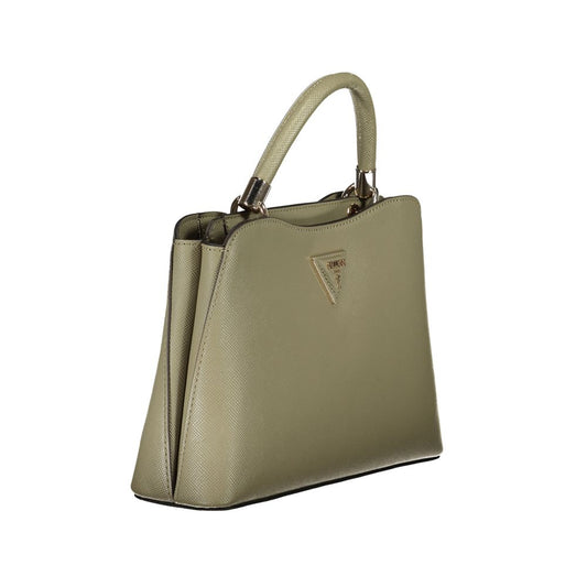 Tan leather handbag with metal accents