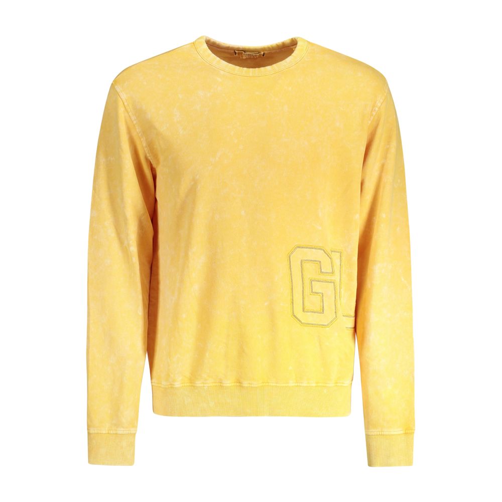 Yellow sweatshirt with a logo on the left chest area