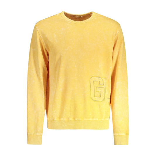 Yellow sweatshirt with a logo on the left chest area
