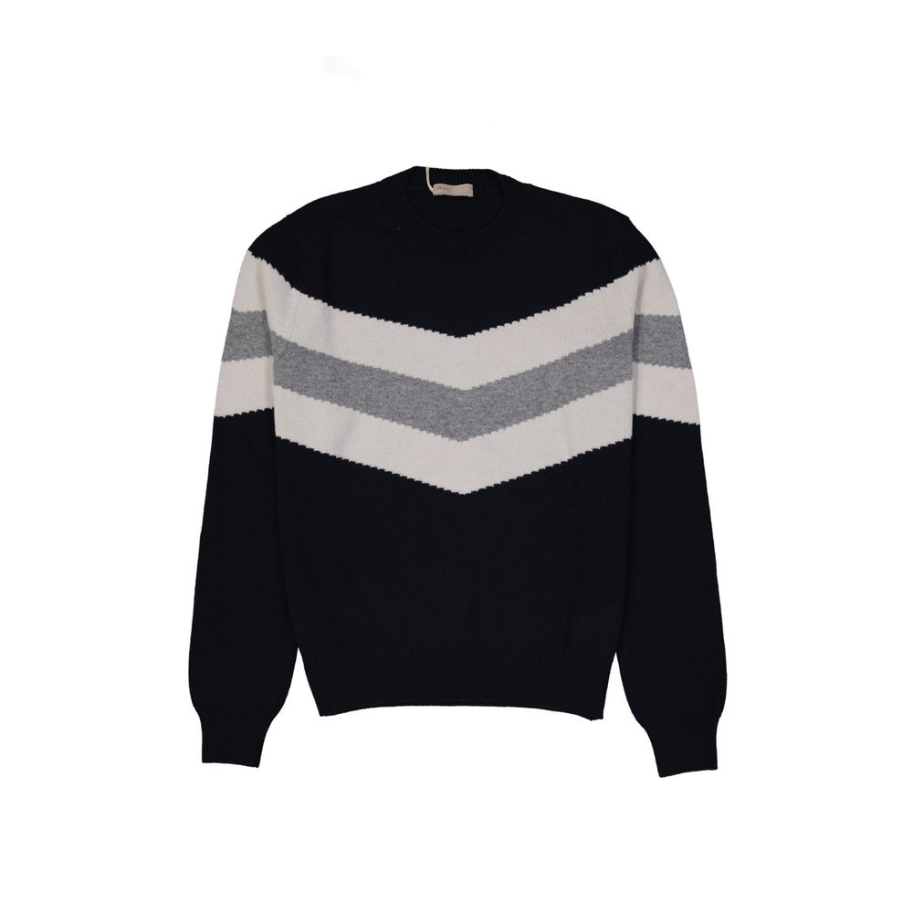 Black sweater with white stripes on sleeves