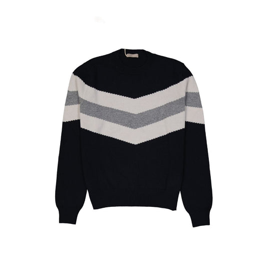 Black sweater with white stripes on sleeves