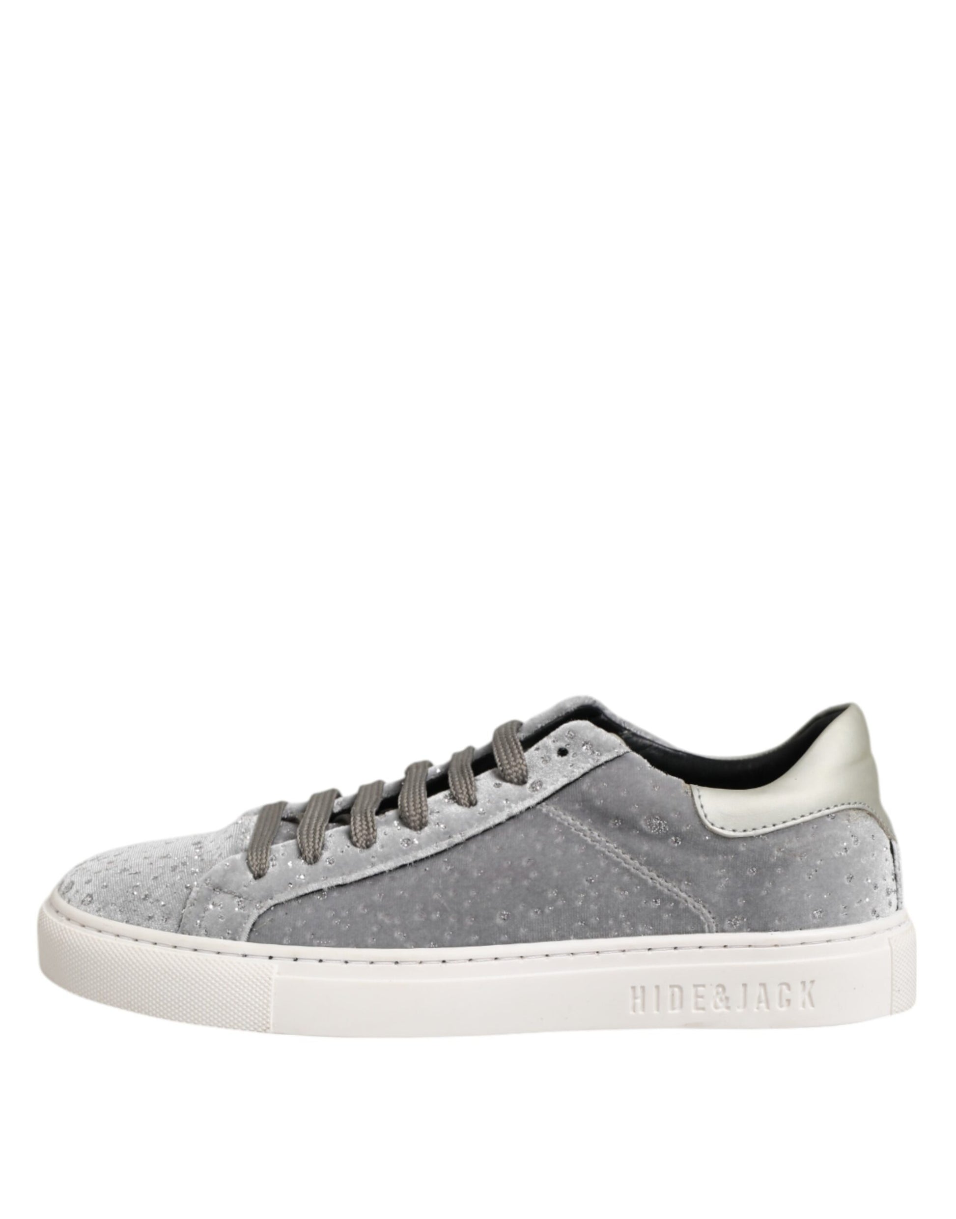 Grey sneaker with white sole
